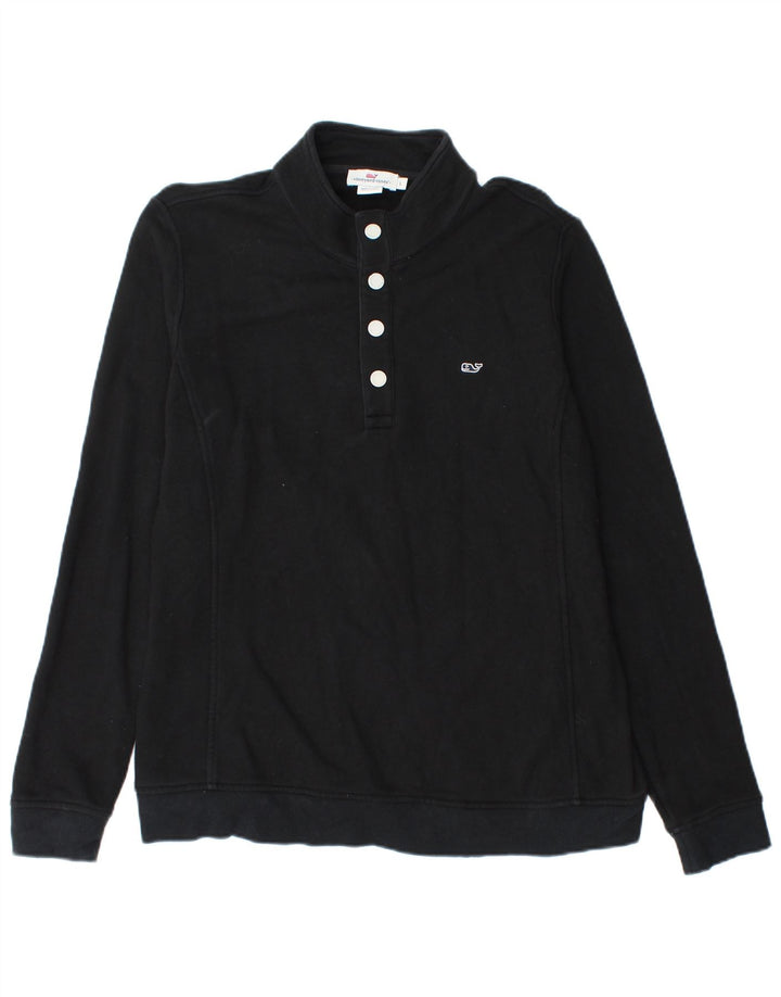 Vineyard Vines Herre Button Neck Sweatshirt Jumper Stor Sort Bomuld