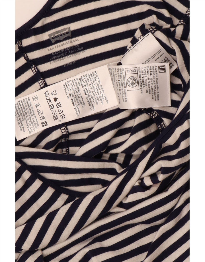 LEVI'S Womens Bodysuit UK 12 Medium Navy Blue Striped Cotton Nautical