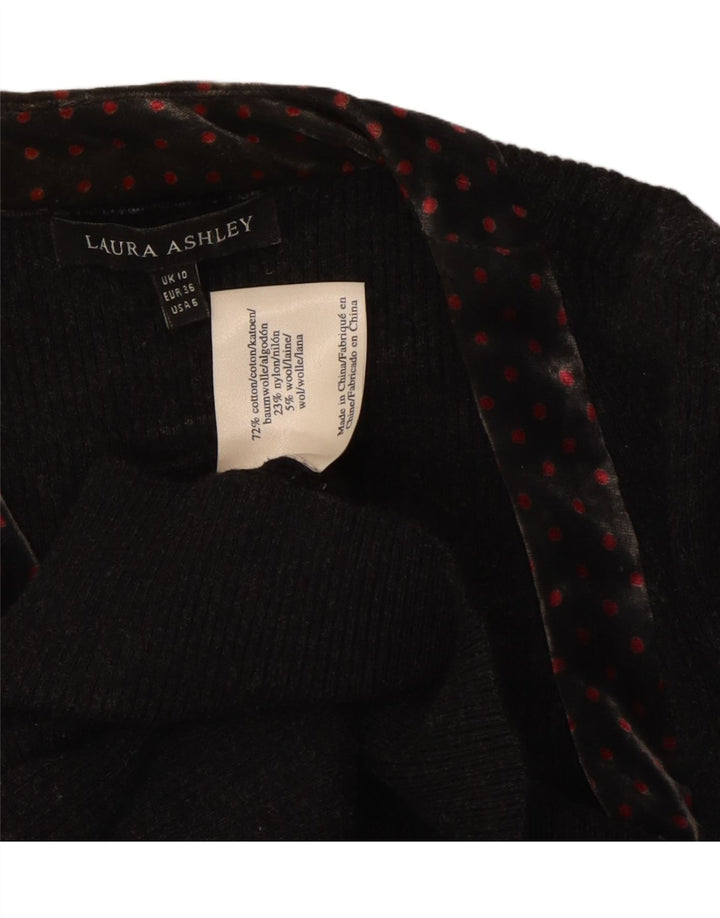 LAURA ASHLEY Womens Crop Cardigan Sweater UK 10 Small Grey Spotted Cotton