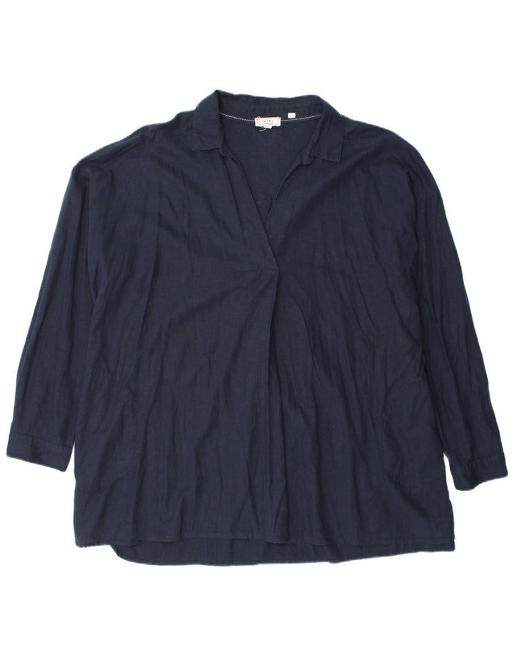 FAT FACE Dame Oversized Pullover Shirt UK 16 Large Navy Blue Linen