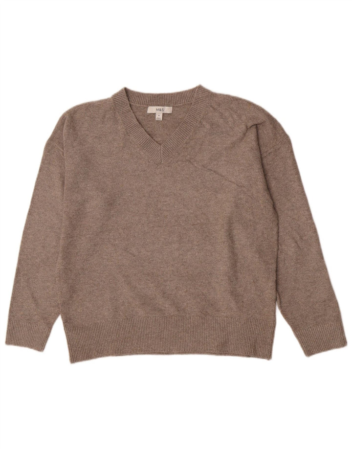 Marks & Spencer Dame V-hals sweater UK 14 Medium Grey Polyester
