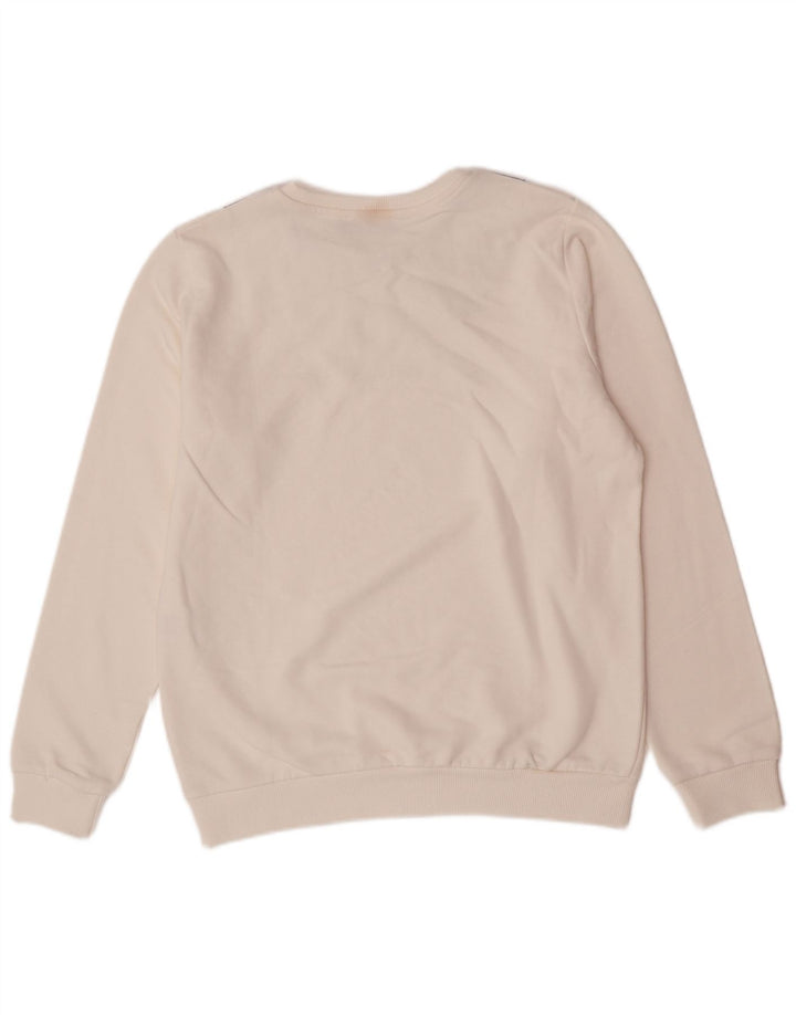 ALVIERO MARTINI Dame Grafisk Sweatshirt Jumper UK 14 Medium Hvid Bomuld