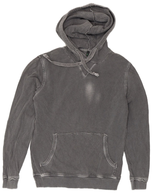 Benetton Mens Hoodie Jumper Small Grey Cotton