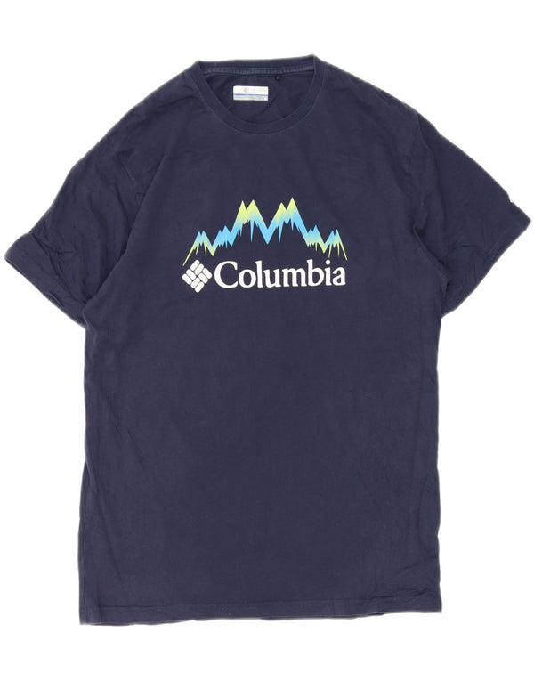 Columbia Herre grafisk T-shirt Top Medium Marineblå Bomuld