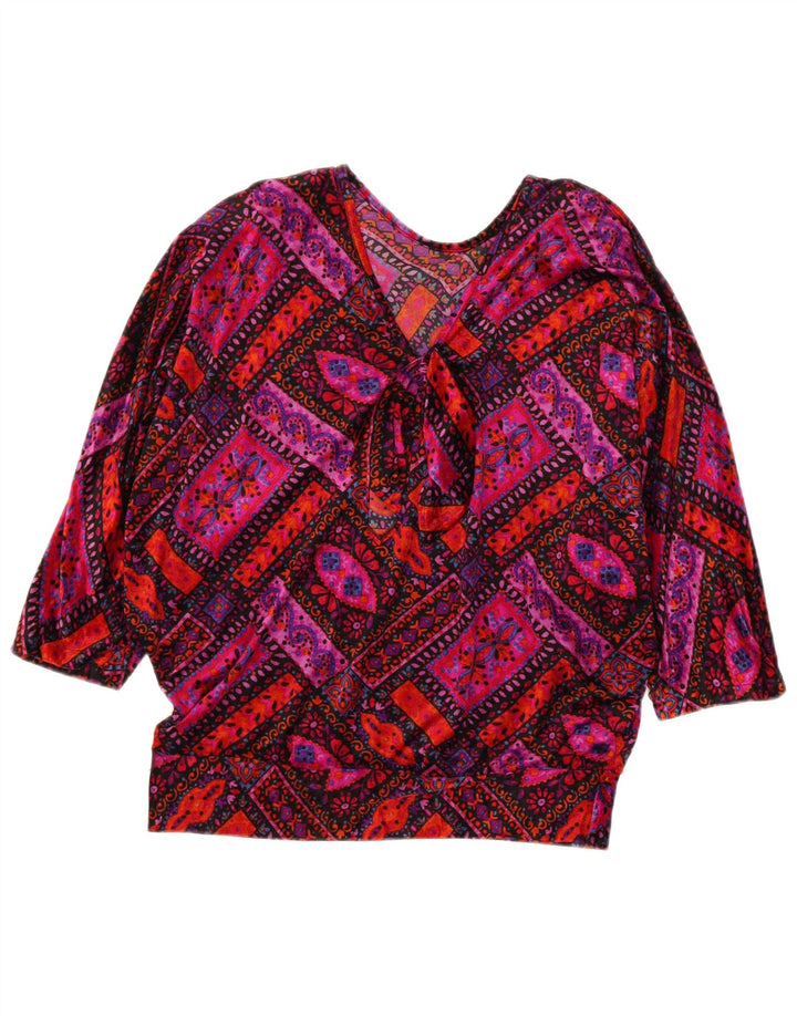 Vintage Dame 3/4 ærmet bluse Top UK 14 Medium Multicolored Retro