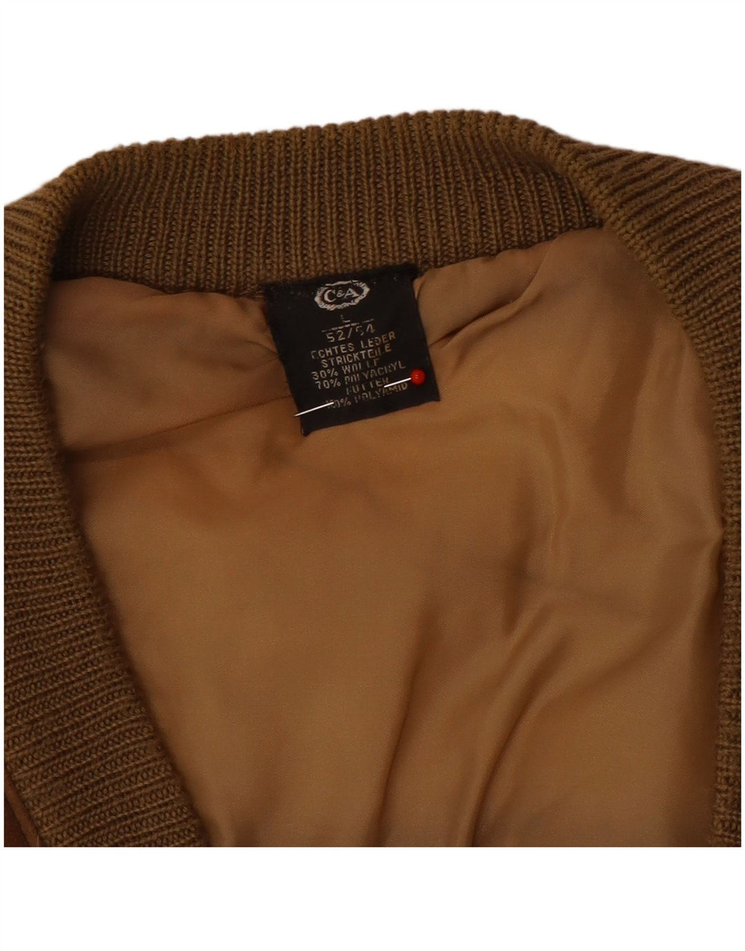 C&A Herre Ruskind Cardigan Sweater EU 52/54 Stor brunt læder