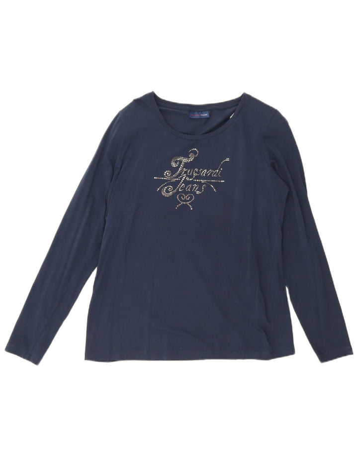 Trussardi Jeans Dame Grafisk Top Langærmet UK 12 Medium Navy Blue