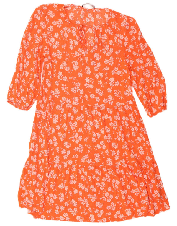 Marks & Spencer Kvinders 3/4-ærmet Tiered Dress UK 8 Small Orange Floral