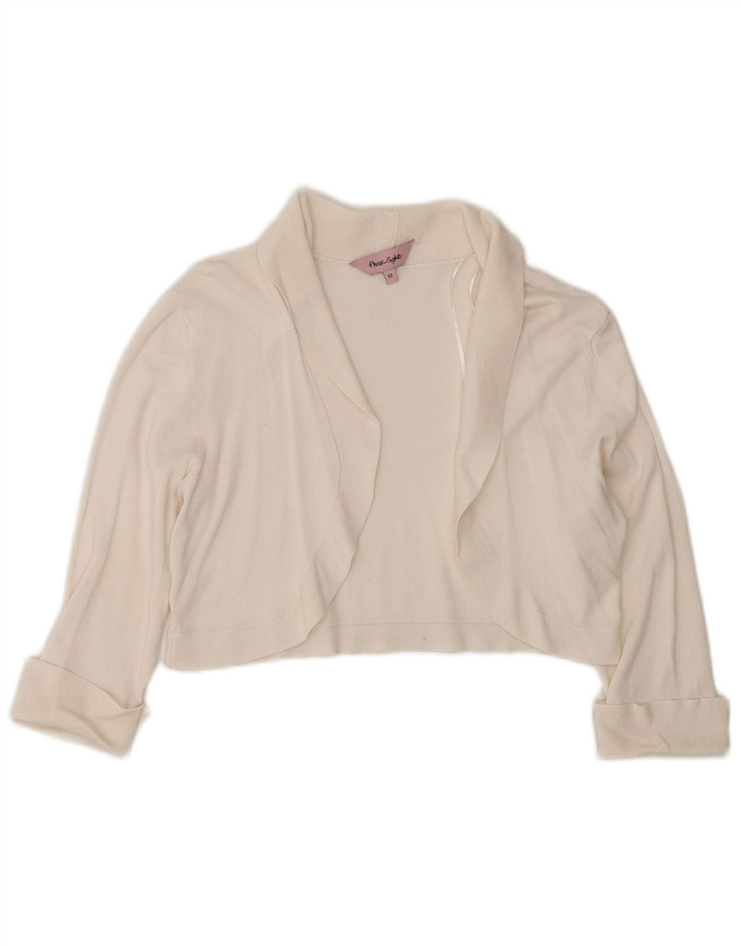 Fase otte kvinder 3/4 ærmer åben Bolero Jumper UK 12 Medium White Viscose