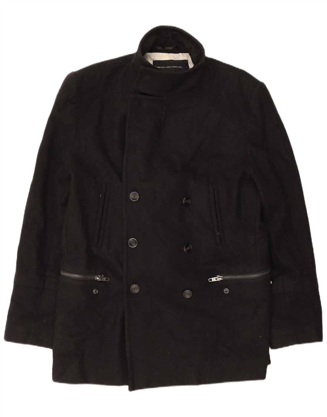 French Connection Herre Pea Coat UK 40 Large Black