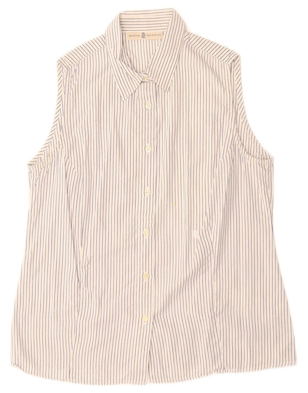 Marina Yachting Womens Sleeveless Shirt UK 14 Large White Pinstripe Cotton
