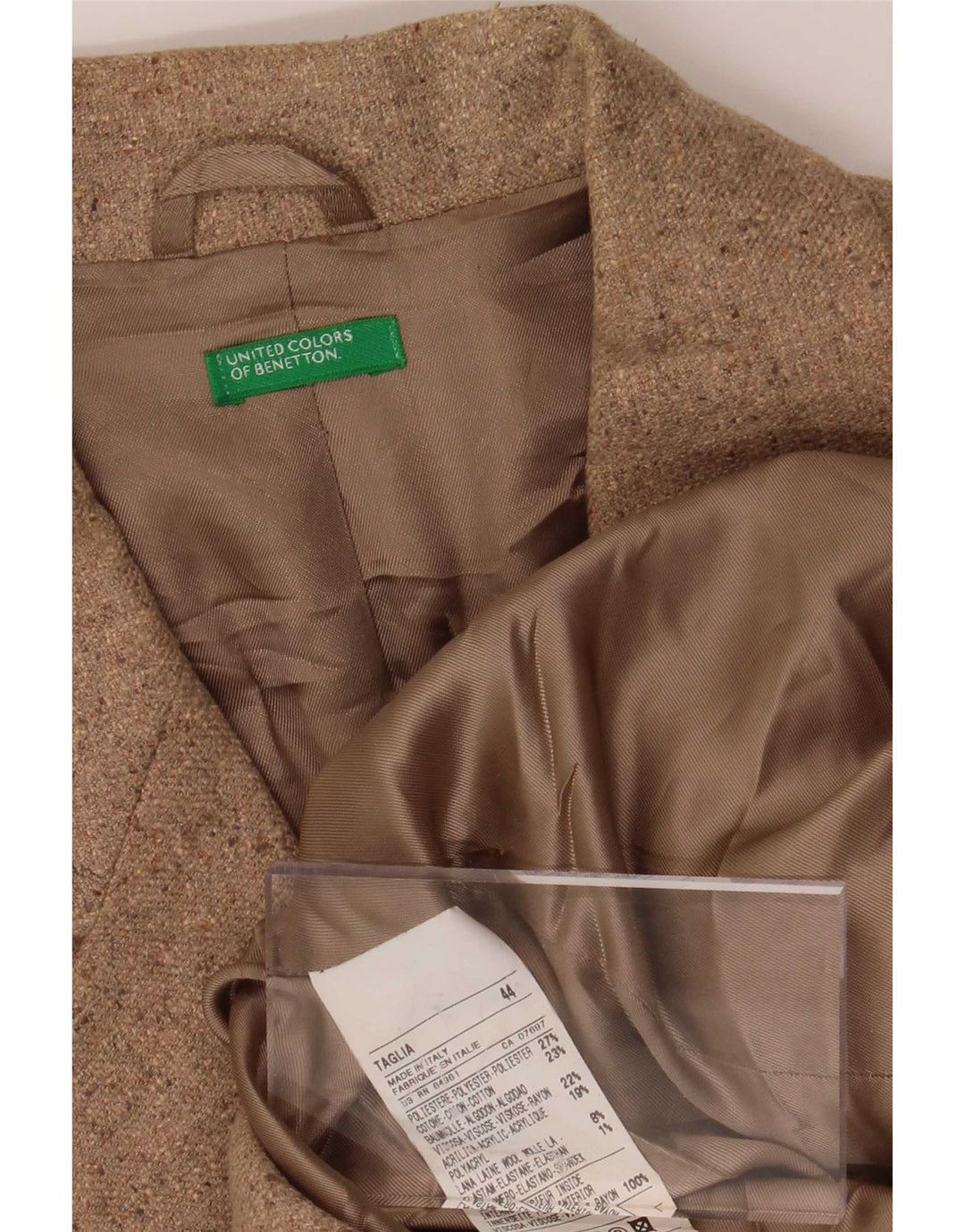 Benetton Dame 3-knaps Blazer Jacket IT 44 Medium Beige Polyester