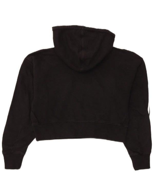 Adidas Dame Crop Oversized Hoodie Jumper UK 4 XS Sort Bomuld