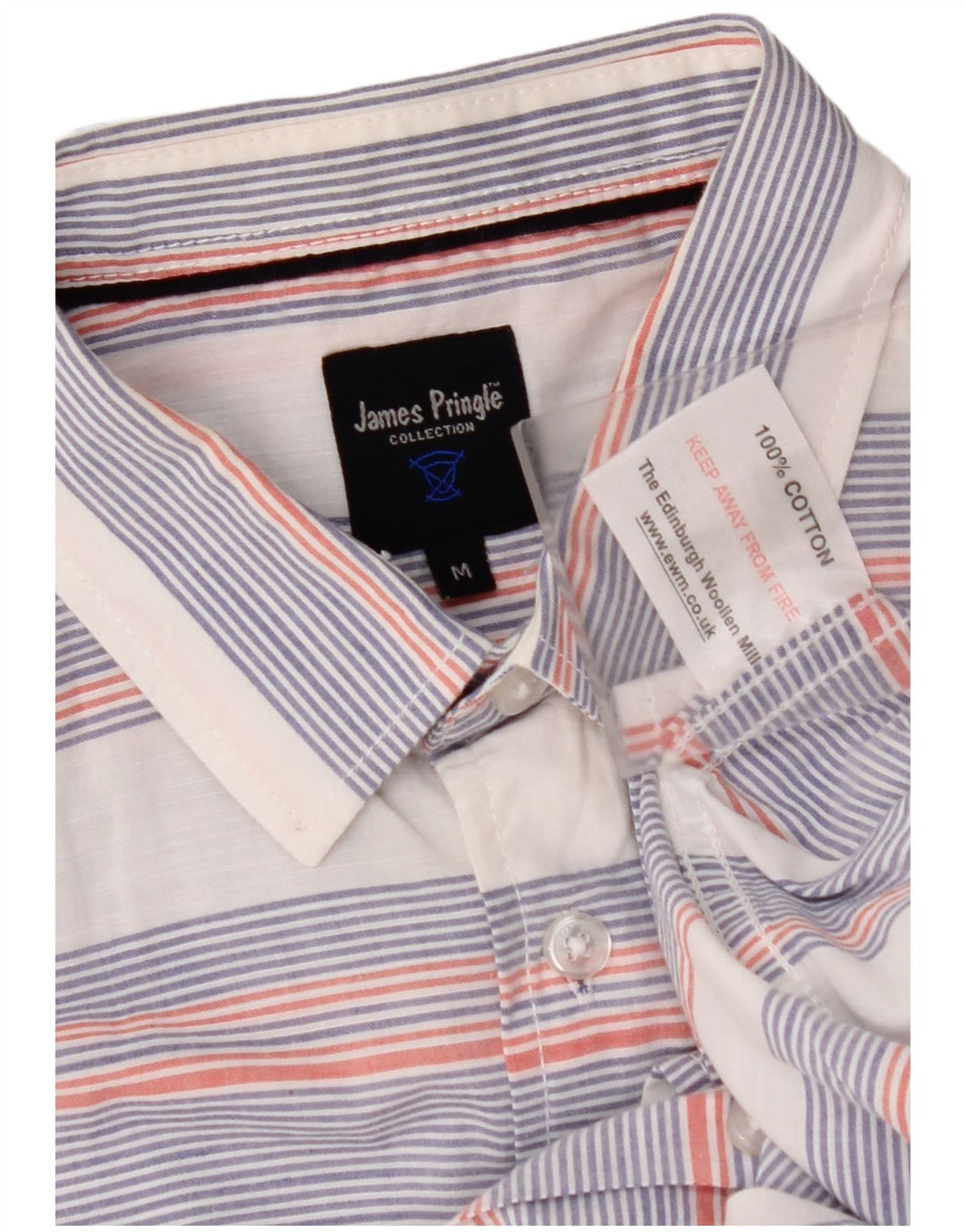 JAMES PRINGLE Herre kortærmet skjorte medium hvid stribet bomuld