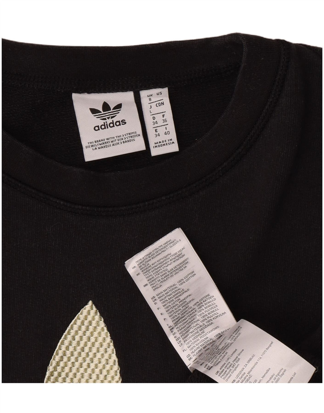 Adidas Dame Oversized Crop Grafisk Top Langærmet UK 8 Lille Sort