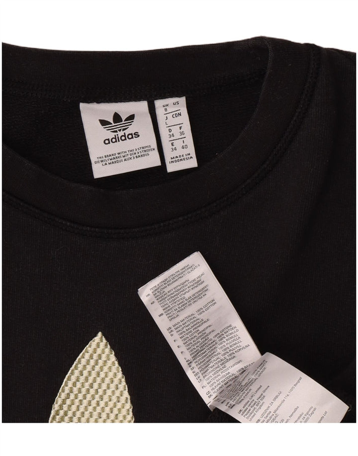 Adidas Dame Oversized Crop Grafisk Top Langærmet UK 8 Lille Sort