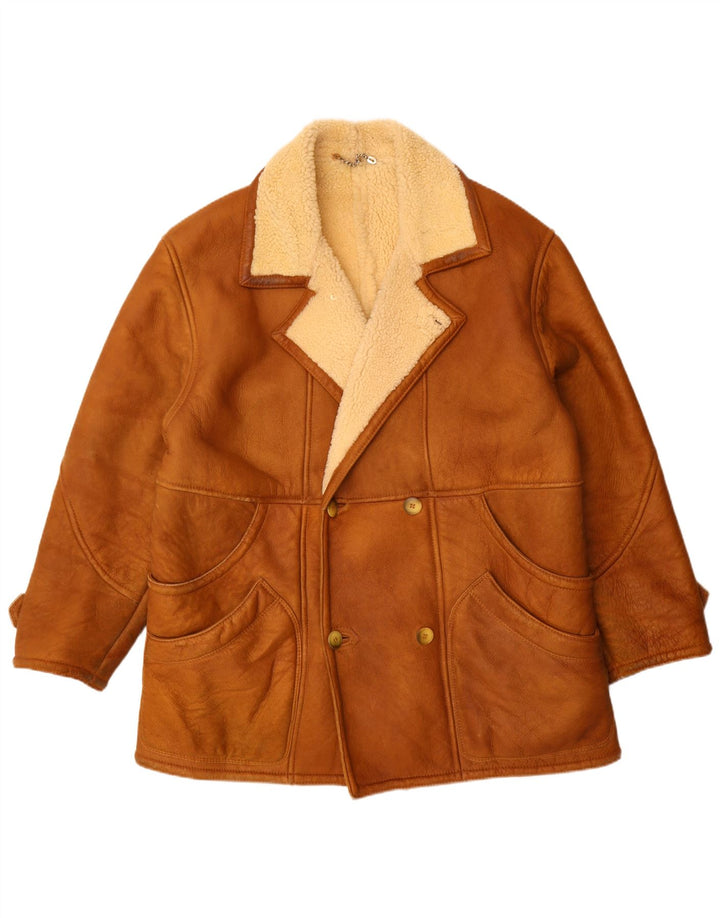 Vintage Herre Dobbeltradet Shearling Jacket UK 42 XL Brun