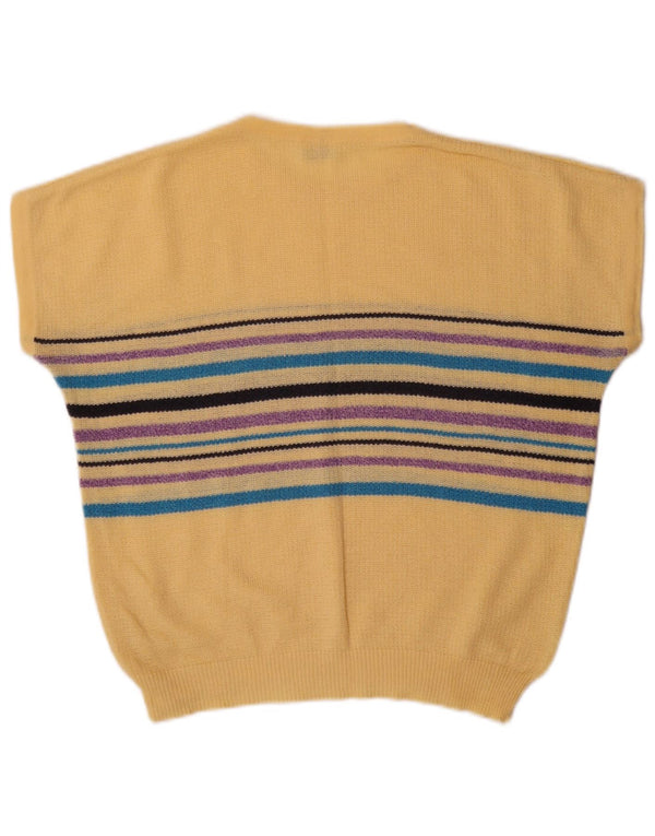 Vintage Womens Boat Neck Jumper Sweater UK 16 Large Yellow Striped