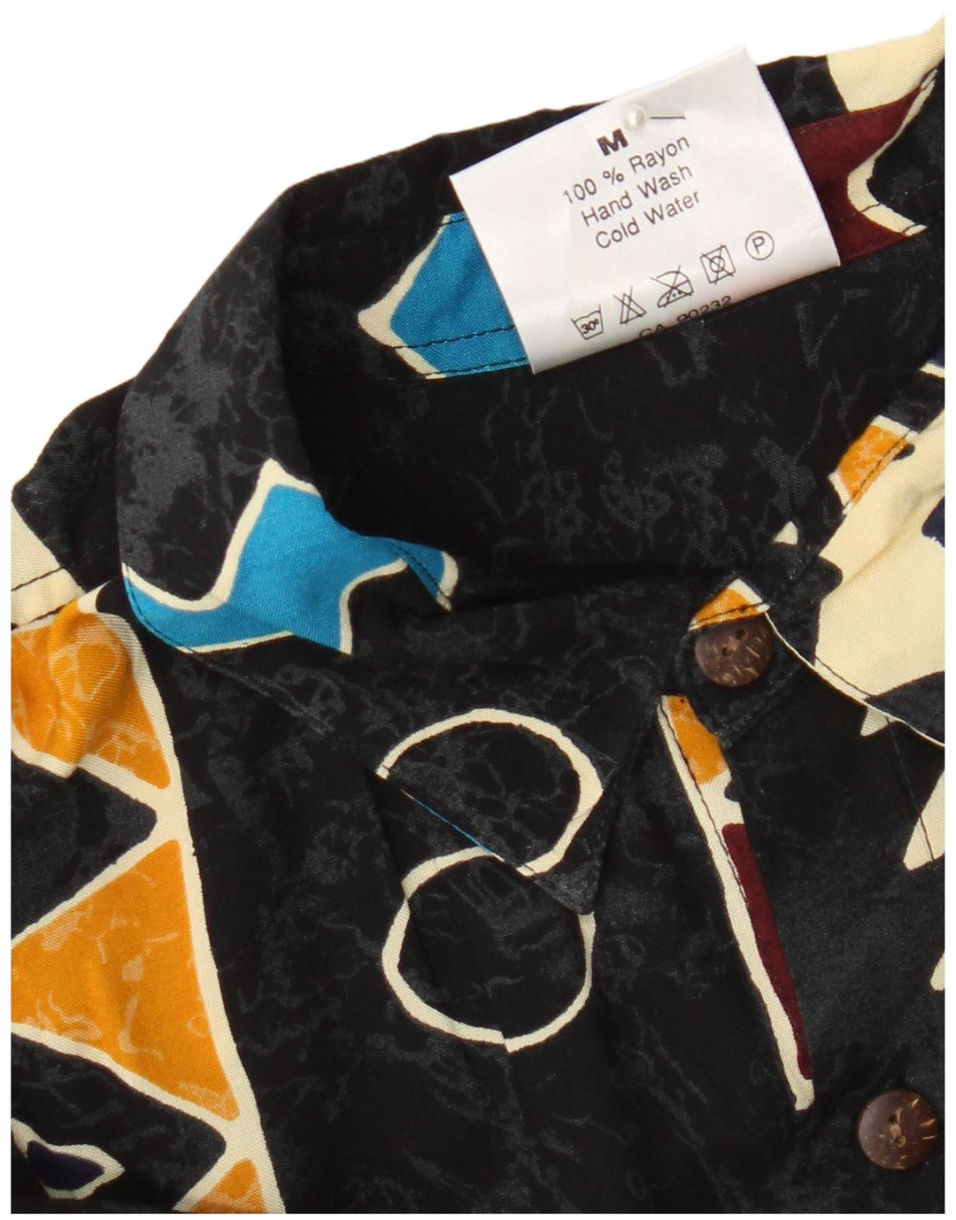 Vintage Kortærmet Herreskjorte Medium Sort Geometrisk Rayon