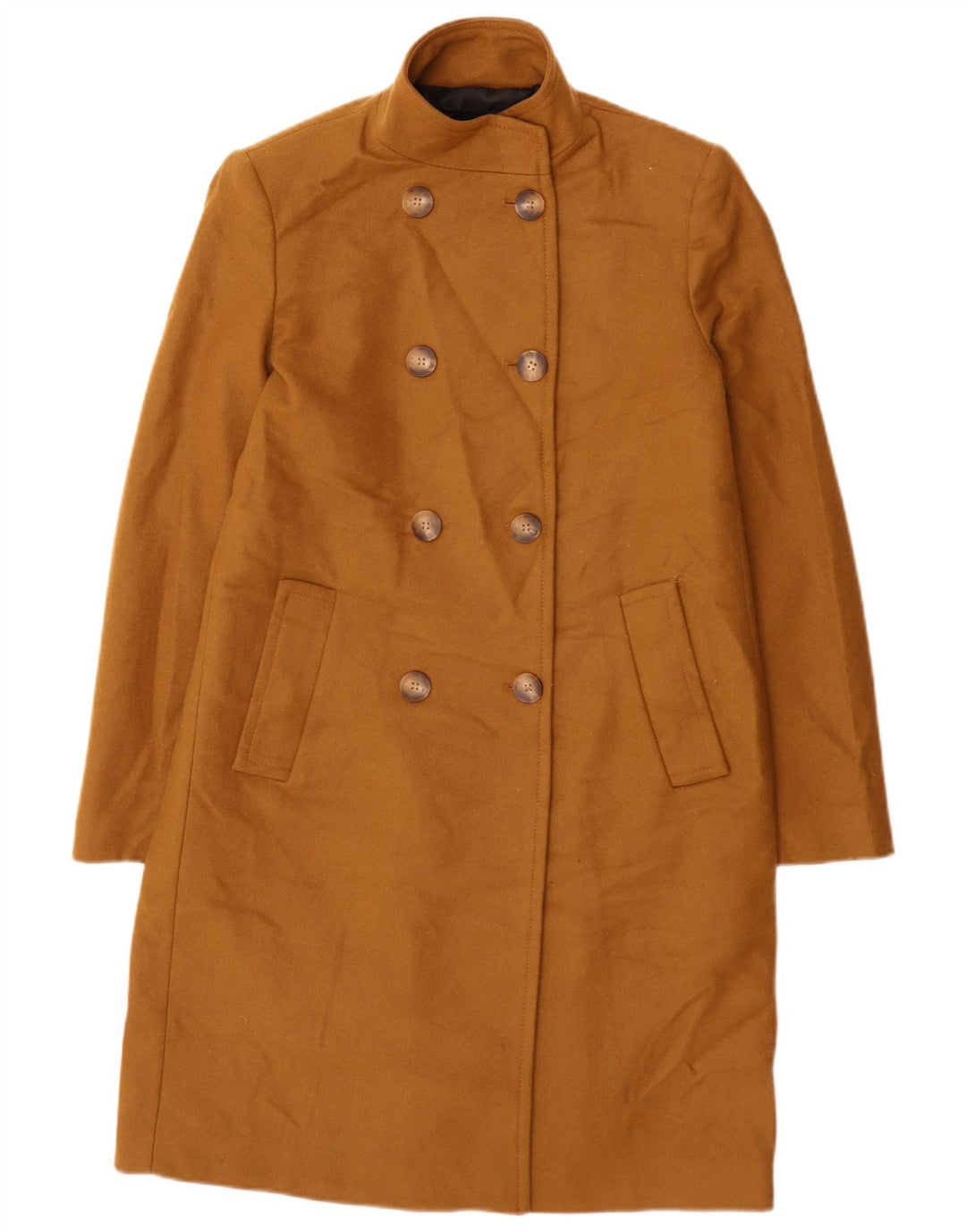 Zara Dame Dobbeltradet Frakke UK 10 Small Beige Uld