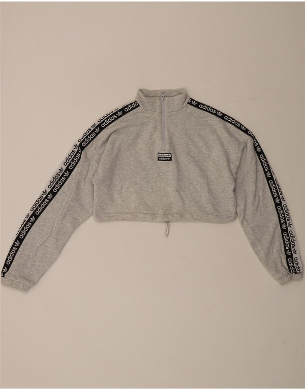 Adidas Dame Oversized Grafisk Zip Neck Sweatshirt Jumper UK 8 Small Grey