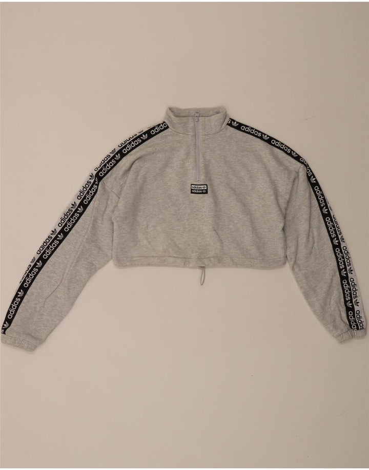 Adidas Dame Oversized Grafisk Zip Neck Sweatshirt Jumper UK 8 Small Grey