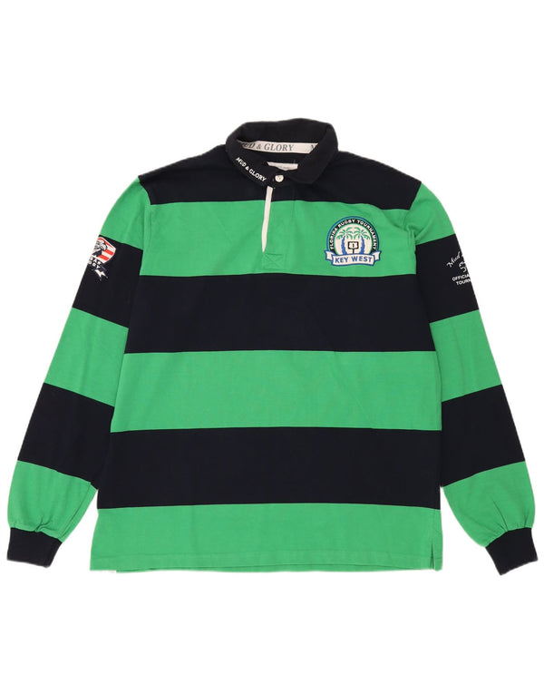 Mud & Glory Herre Grafisk Langærmet Rugby Polo Shirt XL Grøn Stribet