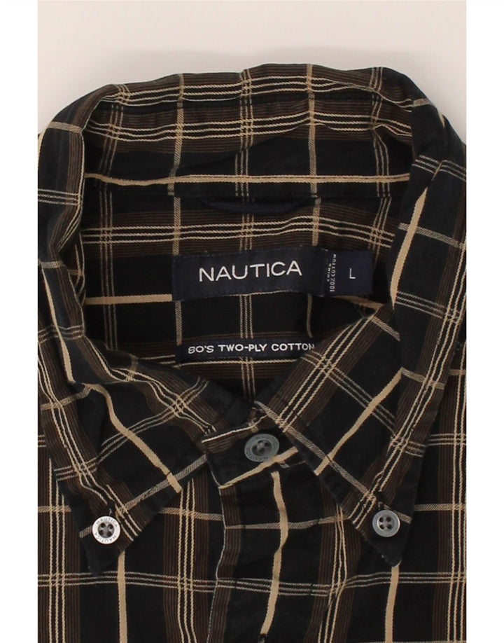 NAUTICA Mens Shirt Large Black Check Cotton Vintage Nautica and Second-Hand Nautica from Messina Hembry 