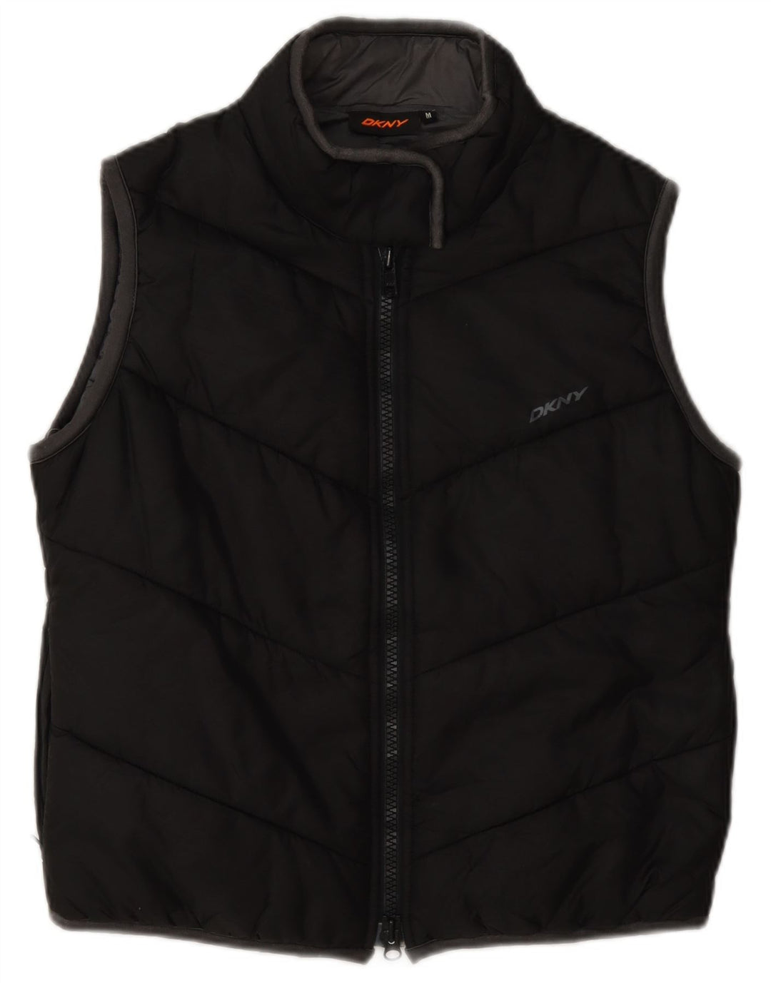 Dkny Dame Grafisk Polstret Gilet UK 14 Medium Sort Nylon