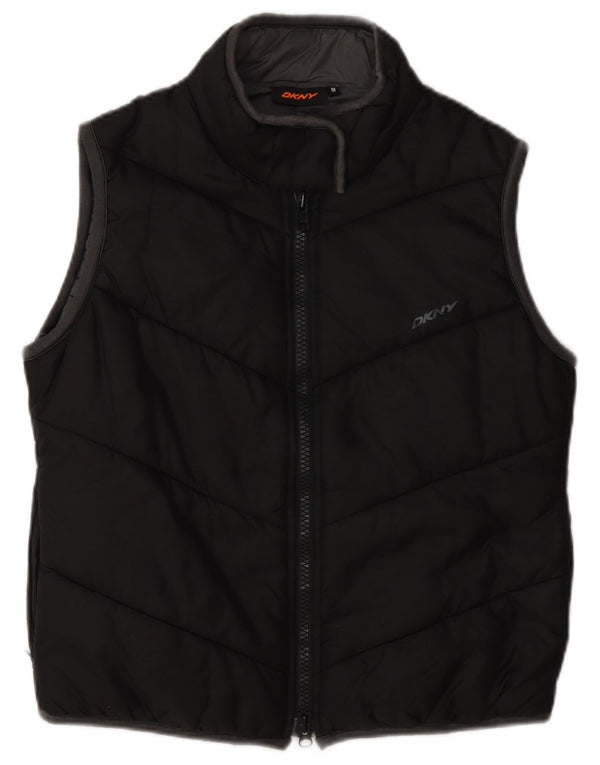 Dkny Dame Grafisk Polstret Gilet UK 14 Medium Sort Nylon