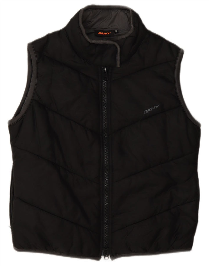 Dkny Dame Grafisk Polstret Gilet UK 14 Medium Sort Nylon