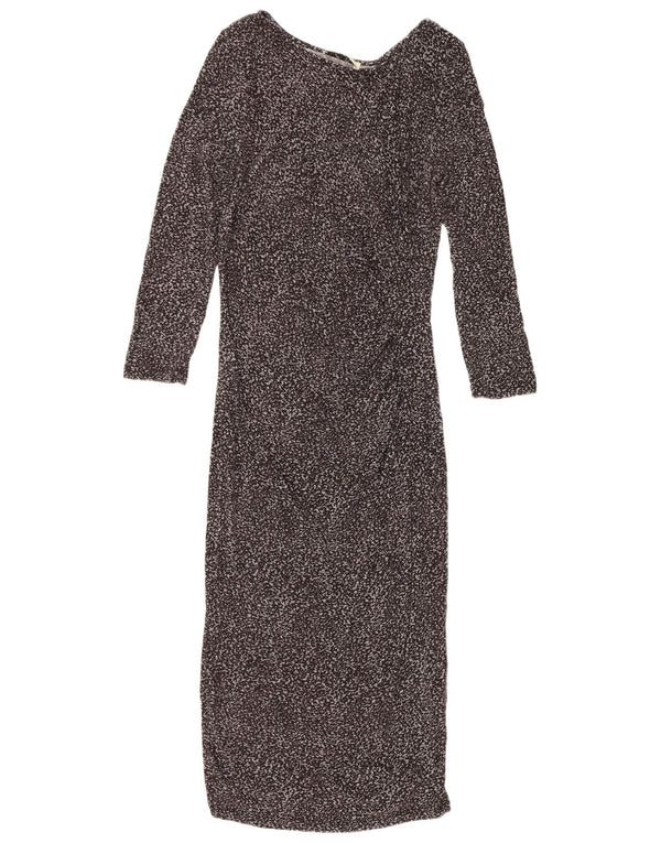 Oasis Dame Langærmet Bodycon Kjole UK 6 XS Grå Animal Print Viscose