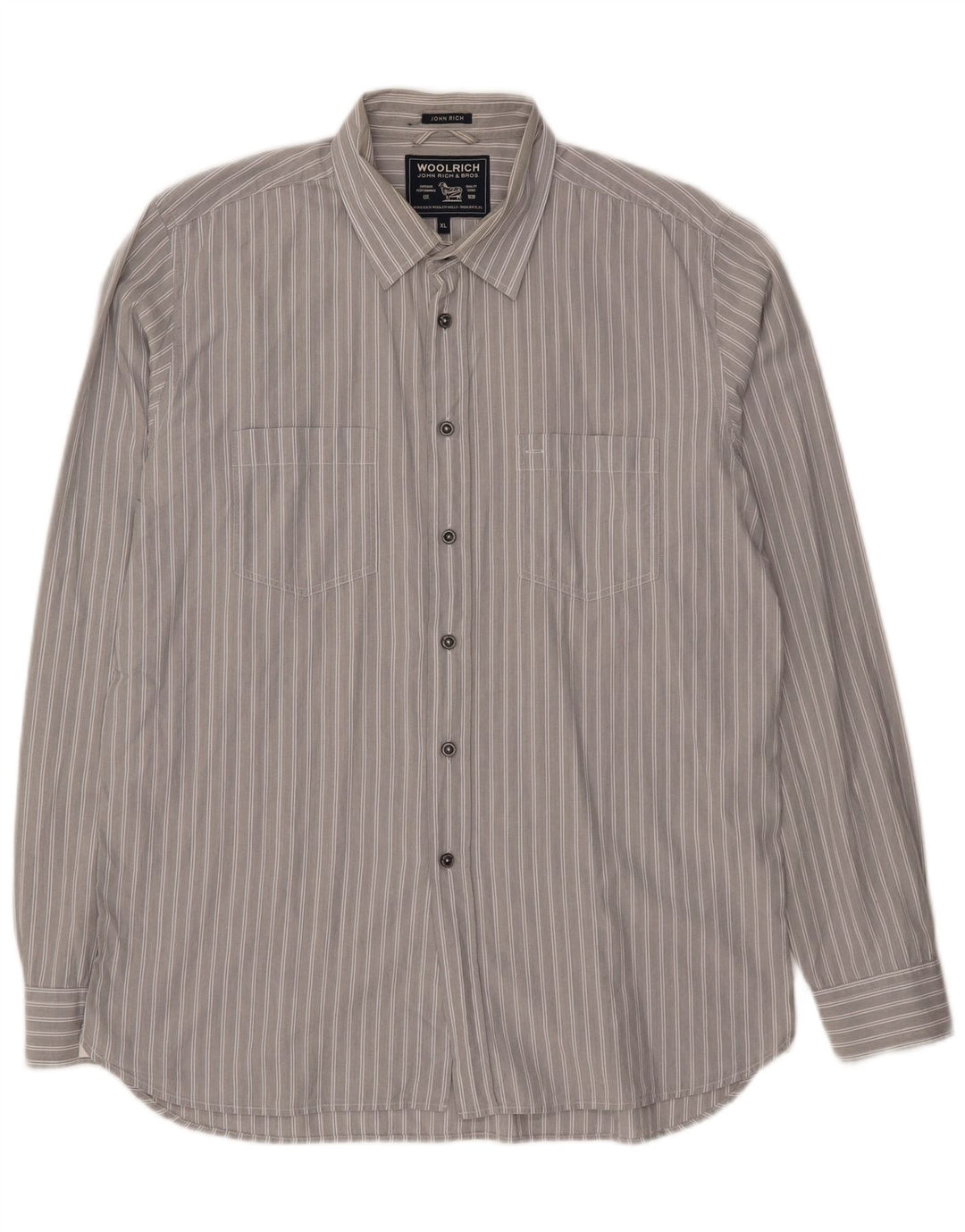 WOOLRICH Mens Shirt XL Grey Striped Cotton