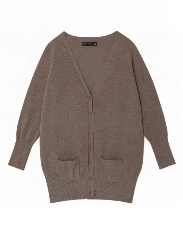 Zara Womens Longline Cardigan Sweater UK 10 Small Grey Cotton