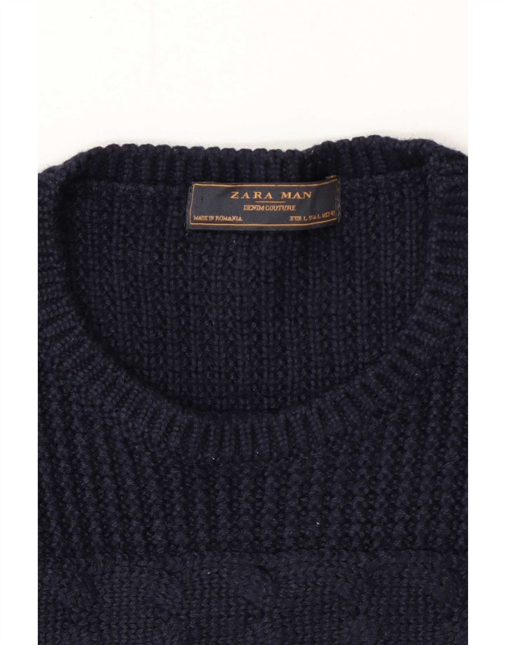 Zara Herre Crew Neck Jumper Sweater Large Navy Blue