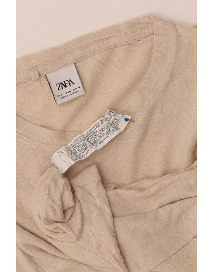 Zara Herre T-Shirt Top Medium Beige Linned