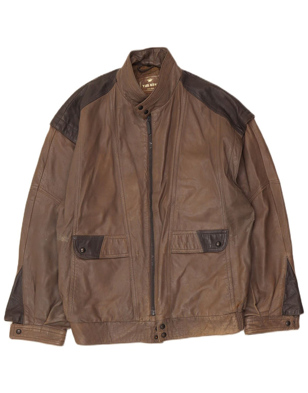 Vintage Læderjakke til mænd IT 48 Medium Brun Colourblock Læder