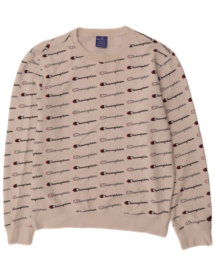 Champion Herre Grafisk Sweatshirt Jumper Medium Hvid Bomuld
