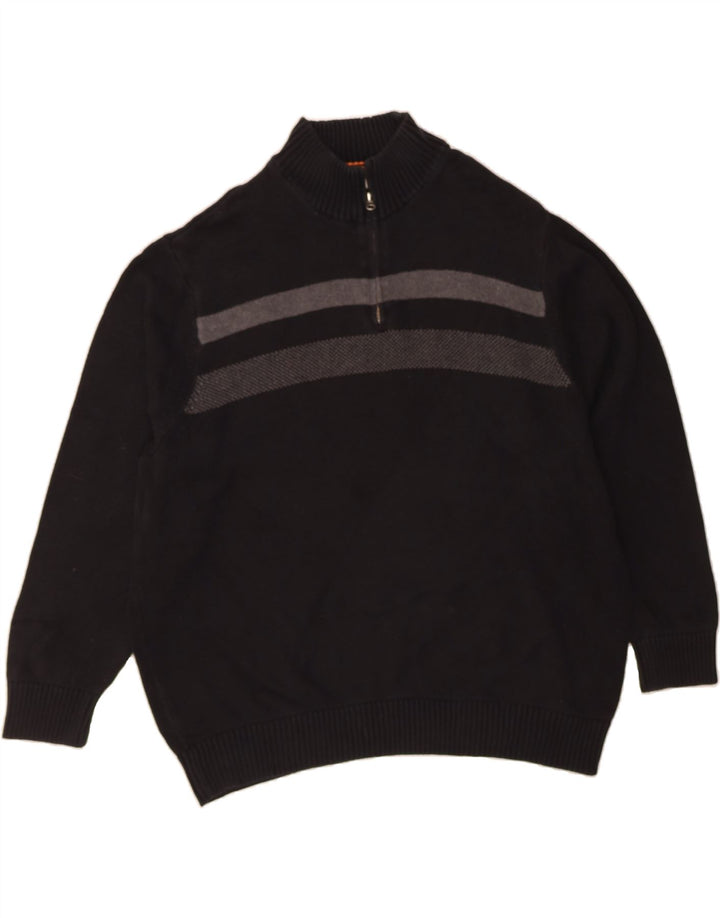DOCKERS Mens Zip Neck Jumper Sweater 2XL Black Striped Cotton Vintage Dockers and Second-Hand Dockers from Messina Hembry 