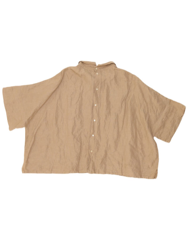 Vintage Dame Crop Shirt Bluse UK 22 3XL Beige Bomuld