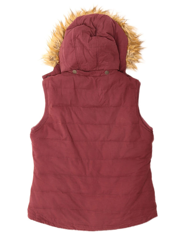 Fat Face Dame Hætte Polstret Gilet UK 12 Medium Maroon Cotton