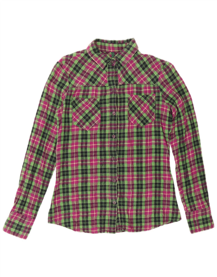 BENETTON Womens Flannel Shirt UK 10 Small Green Check Cotton