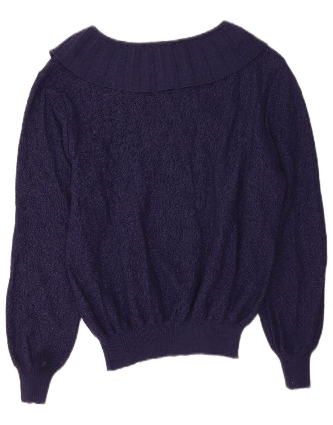 Vintage Dame Crop Boat Neck Jumper Sweater EU 40 Medium Navy Blue