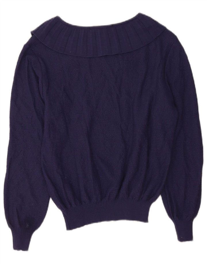 Vintage Dame Crop Boat Neck Jumper Sweater EU 40 Medium Navy Blue