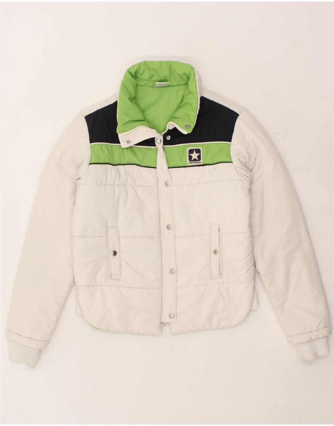 CONVERSE Womens Padded Jacket UK 10 Small White Colourblock Polyamide Vintage Converse and Second-Hand Converse from Messina Hembry 