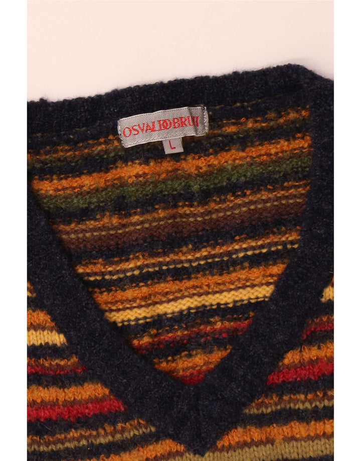 Osvaldo Bruni Herre V-hals sweater Stor flerfarvet stribet uld