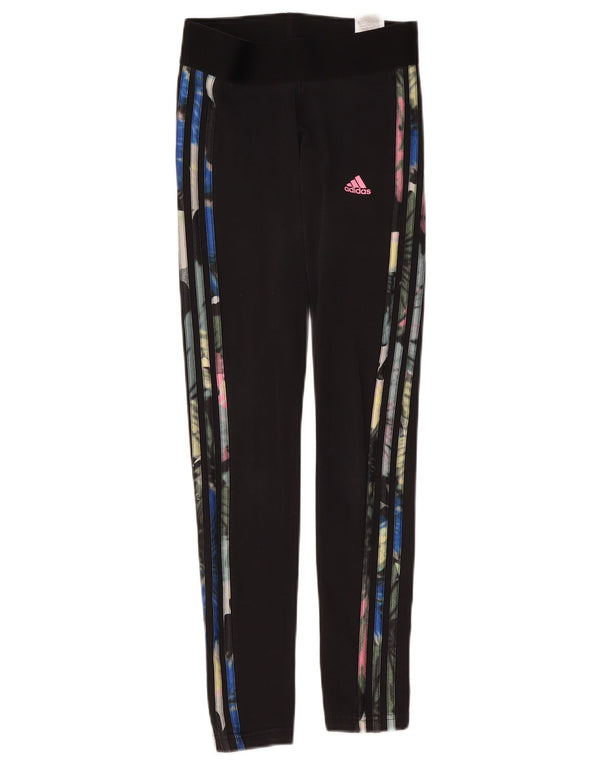 Adidas Dame Leggings UK 4/6 XS Sort Blomsterbomuld