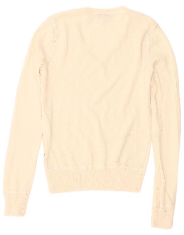 Armani Jeans Dame V-hals sweater UK 4 XS Off White Viscose