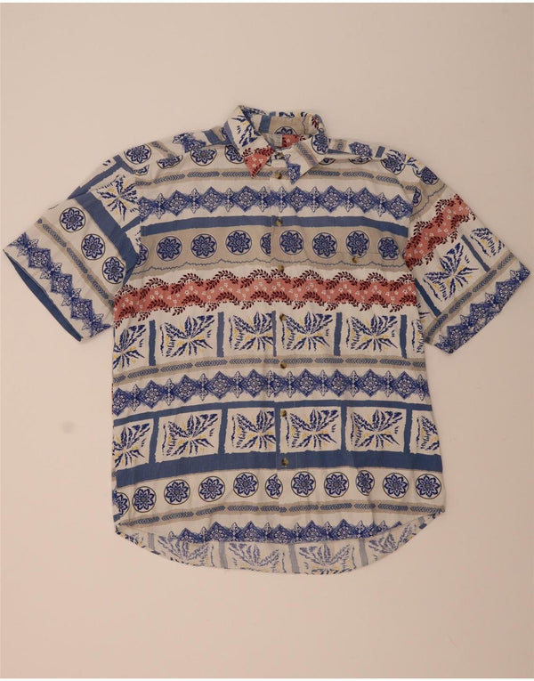 Berto Lucci Mens Short Sleeve Shirt Size 15 1/2 Medium Blue Floral Cotton