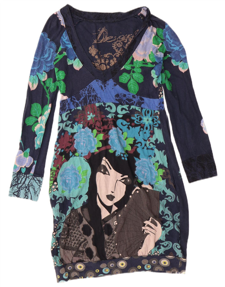 DESIGUAL Womens Abstract Pattern Bubble Dress UK 10 Small Navy Blue